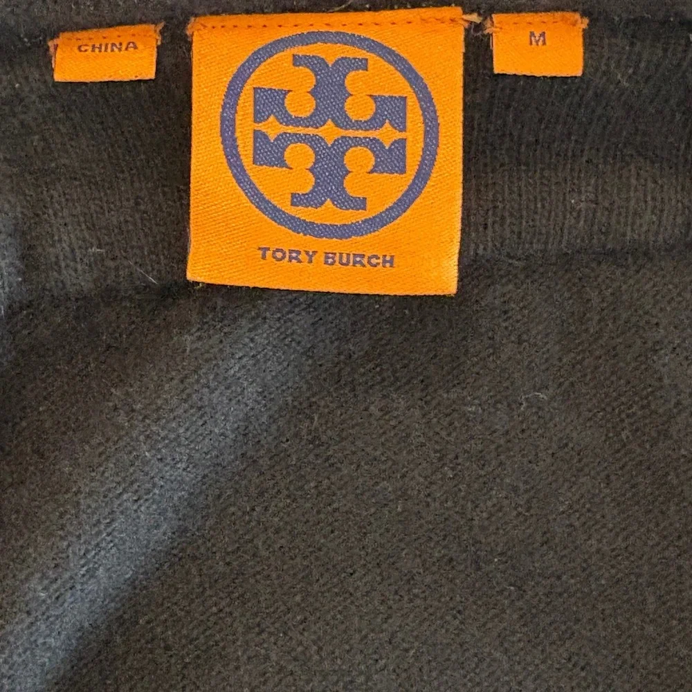 Tory Burch Black Wool Beaded Tunic Sweater Split Neck Baguette Beads Medium